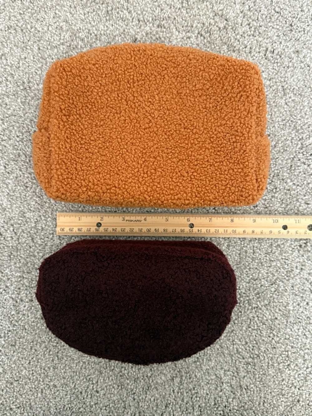Sherpa Teddy Cosmetic Pouch Set in Burnt Orange and Burgundy - Picture 3 of 4